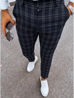 Pánske čierne kockované nohavice FashionStreet UX3953