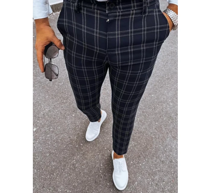 Pánske čierne kockované nohavice FashionStreet UX3953