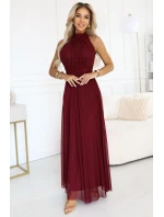 636-1 VERONICA luxusné dlhé šaty s brokátovým akcentom a elegantnou líniou - bordové 636-1 VERONICA luxusné dlhé šaty s brokátovým akcentom a elegantnou líniou - bordové