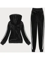 Čierny velúrový teplákový komplet s lampasmi (YP-9964)