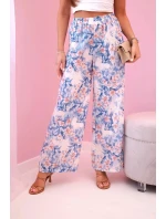 Dámske široké nohavice s kvetinovou potlačou modré