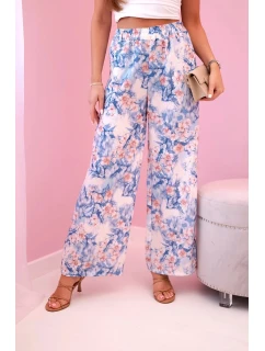 Dámske široké nohavice s kvetinovou potlačou modré