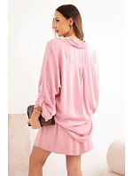 Dámske viskózové tričko s gombíkmi a voľnými šortkami tmavoružovej farby