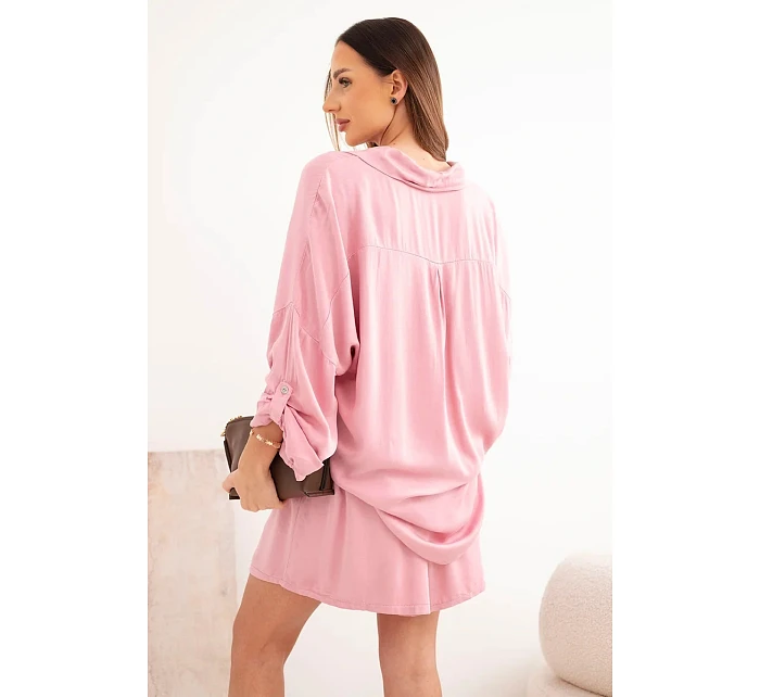 Dámský komplet z model 22111809 košile s knoflíky a volné šortky tmavě růžová - K-Fashion