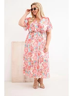 Plus veľkosť dámske kvetinové šaty s kravatou ružová