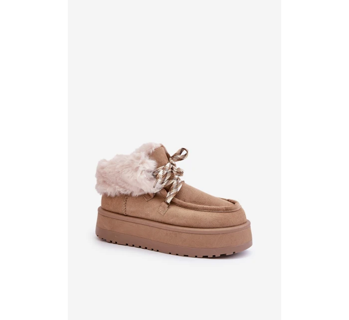 Niskie Śniegowce Damskie Na Platformie Z Futerkiem Ciemnobeżowe Neathren Niskie Śniegowce Damskie Na Platformie Z Futerkiem Ciemnobeżowe Neathren