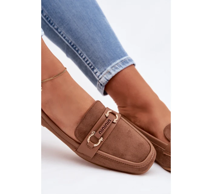 Dámské mokasíny Loafersy s ozdobným prvkem Hnědé Evelora