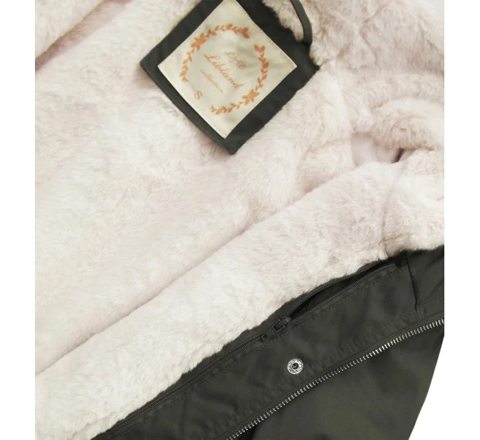 Dámská zimní bunda parka v army barvě s kapucí a odepínací kožešinovou podšívkou model 21242078 - Libland