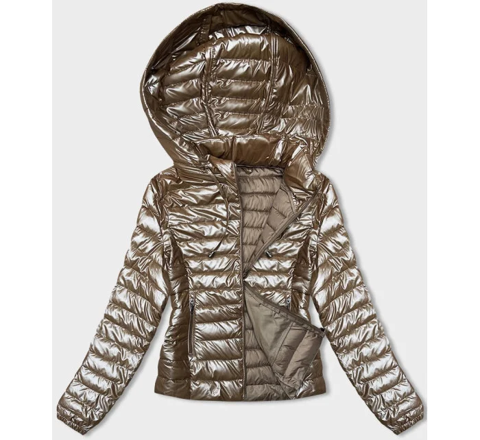 Béžová dámska prešívaná bunda s kapucňou (16M9105-84)