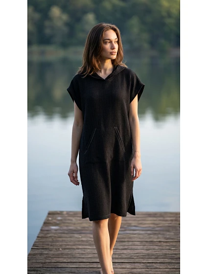 dámské vaflové pončo Saimaa s kapucí Black Beauty
