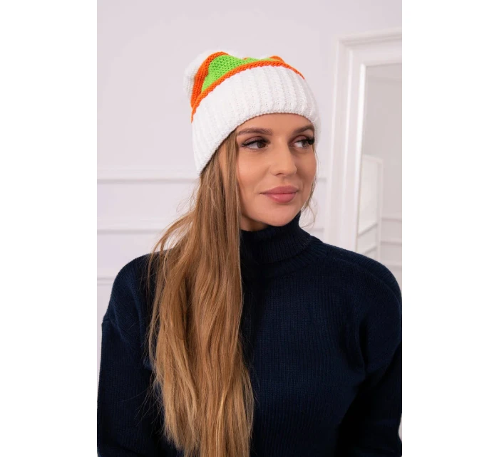 Dámska čiapka Kinga K297 biela+oranžová+zelená
