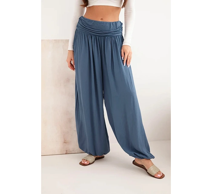 Dámske viskózové nohavice so širokými nohavicami a džínsovým vzorom