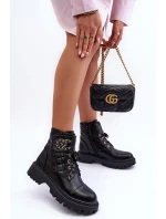 Workery Botki Damskie Z Ozdobą Czarne Toye Workery Botki Damskie Z Ozdobą Czarne Toye