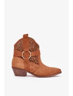 Semišové otvorené kovbojské topánky na podpätku Zazoo 2994 Camel