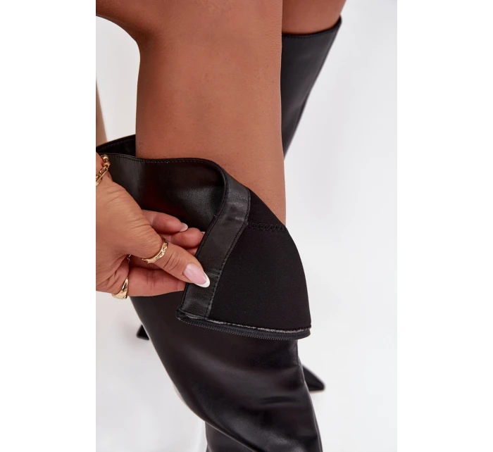 Dámske topánky Vionette pod kolená na podpätku - čierne Dámske topánky Vionette pod kolená na podpätku - čierne