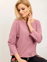 Voľná blúzka s viazaním dole špinavá ružová (4691)