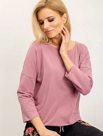 Voľná blúzka s viazaním dole špinavá ružová (4691)