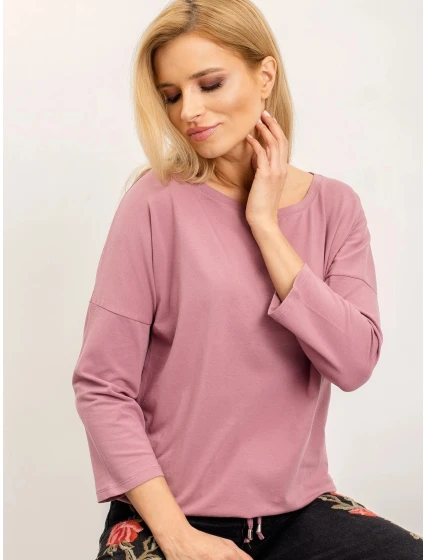 Dámska voľná blúzka v špinavoružovej farbe so zaväzovaním na spodku (4691)