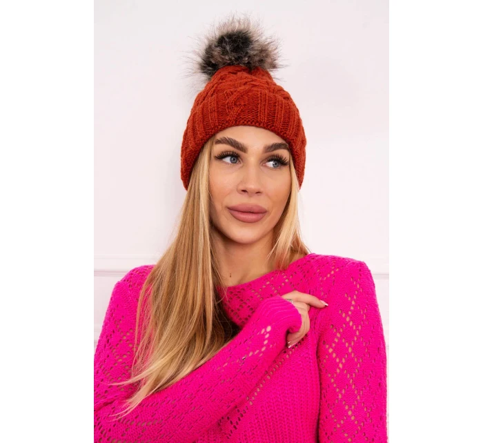 Fleecová kostkovaná čepice model 18750205 červená - K-Fashion Fleecová kostkovaná čepice model 18750205 červená - K-Fashion