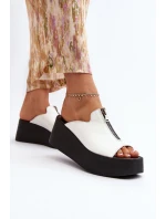 Zazoo 2916 Damskie Klapki Na Masywnej Platformie Z Suwakiem Białe