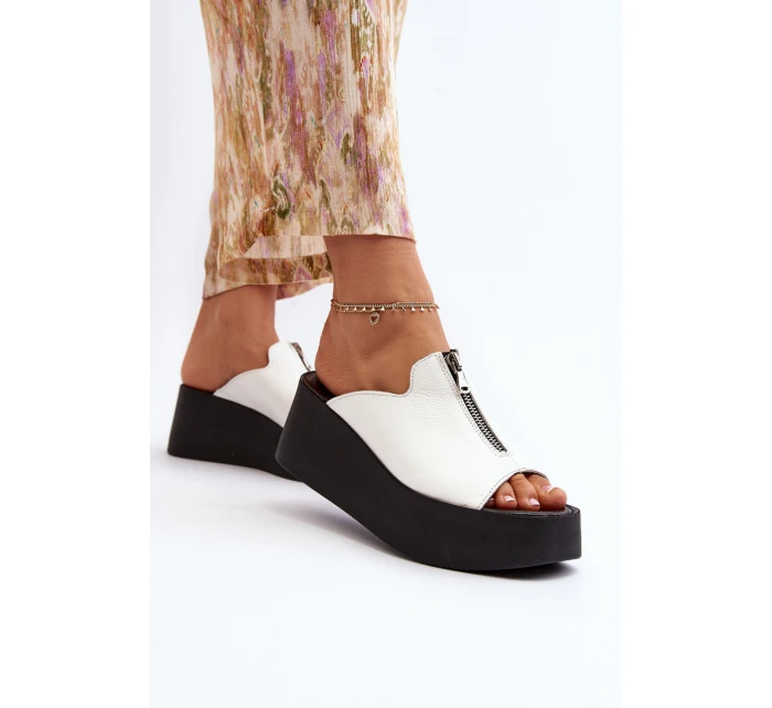Zazoo 2916 Damskie Klapki Na Masywnej Platformie Z Suwakiem Białe