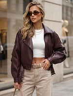 Krátka kožená bunda v štýle Ramones v bordovej farbe FashionStreet TY5846
