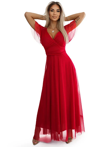 Dlouhé šaty s výstřihem a krátkými rukávy model 21138313 - numoco basic