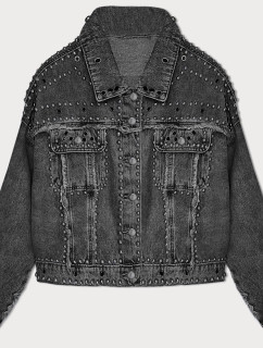 Čierna dámska džínsová bunda s kamienkami (A1700)