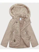 Krátka dámska bunda s melanžovými rukávmi v ťavej modrej farbe Vaston (F-23962#)