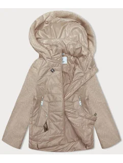 Krátka dámska bunda s melanžovými rukávmi v ťavej modrej farbe Vaston (F-23962#)