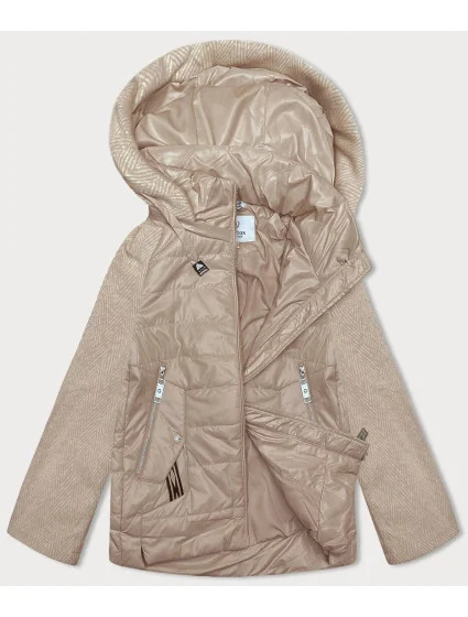 Krátka dámska bunda s melanžovými rukávmi v ťavej modrej farbe Vaston (F-23962#)