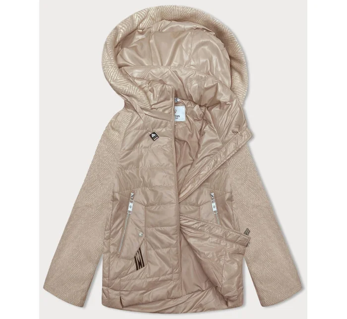 Krátka dámska bunda s melanžovými rukávmi v ťavej modrej farbe Vaston (F-23962#)