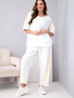 Dámska maslová viskózna mikina a nohavice s tienidlami biela