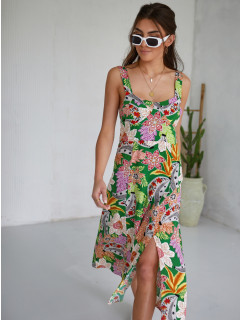 Letné midi šaty so zelenými ramienkami