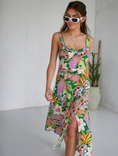 Letné midi šaty so zelenými ramienkami