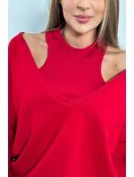 3-dielny set mikina + top + legíny červená