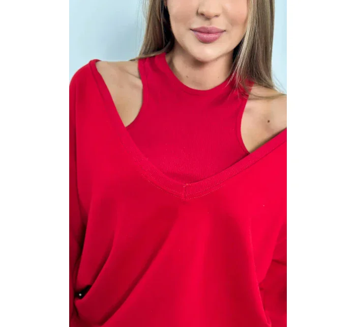 3-dielny set mikina + top + legíny červená