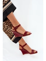 Lakierowane Sandały Damskie Na Koturnie Bordowe Vliraya Lakierowane Sandały Damskie Na Koturnie Bordowe Vliraya