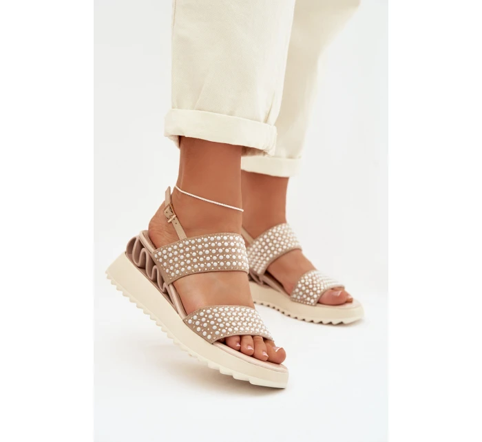 Kožené semišové sandály s ozdobou D&A CR61-3067 Béžové