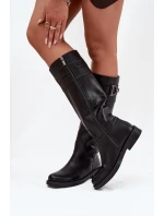 Dámske čižmy na nízkom podpätku s ozdobným detailom Arvessa - čierne Dámske čižmy na nízkom podpätku s ozdobným detailom Arvessa - čierne