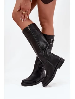 Dámske čižmy na nízkom podpätku s ozdobným detailom Arvessa - čierne