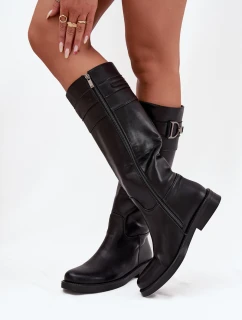 Dámske čižmy na nízkom podpätku s ozdobným detailom Arvessa - čierne