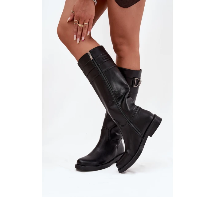 Dámske čižmy na nízkom podpätku s ozdobným detailom Arvessa - čierne Dámske čižmy na nízkom podpätku s ozdobným detailom Arvessa - čierne