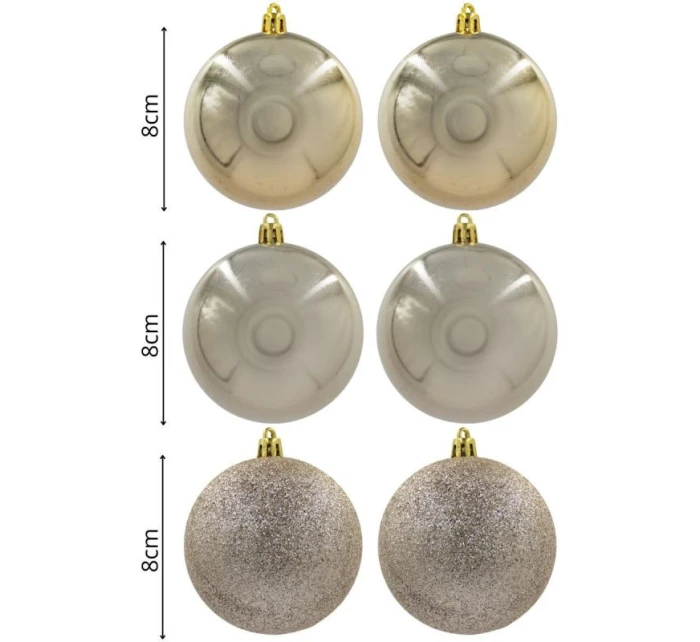 DEKORATÍVNE PLASTOVÉ OZDOBY BEZPEČNÉ 6KS 80MM ŠAMPANSKÉ