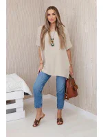 Blúzka nadrozmernej veľkosti s príveskom tmavo béžová Blúzka nadrozmernej veľkosti s príveskom tmavo béžová