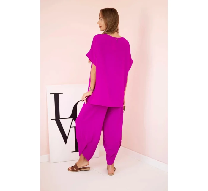 Komplet z viskózy halenka + kalhoty tmavě fialová