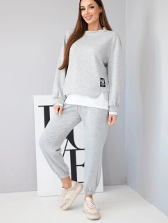 Dámska súprava s maslovou mikinou a voľnými teplákmi sivá