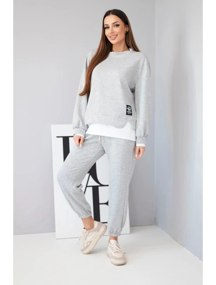 Dámský komplet s mikinou a tepláky šedý melír model 21808639 - K-Fashion Dámský komplet s mikinou a tepláky šedý melír model 21808639 - K-Fashion