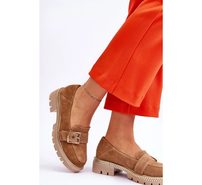 Modne Zamszowe Mokasyny Ciemnobeżowe Eloisa