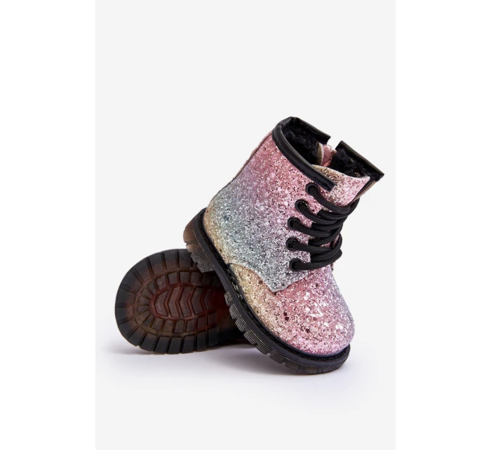 Dziecięce Brokatowe Botki Ocieplane z Suwakiem Multikolor Saussa Dziecięce Brokatowe Botki Ocieplane z Suwakiem Multikolor Saussa